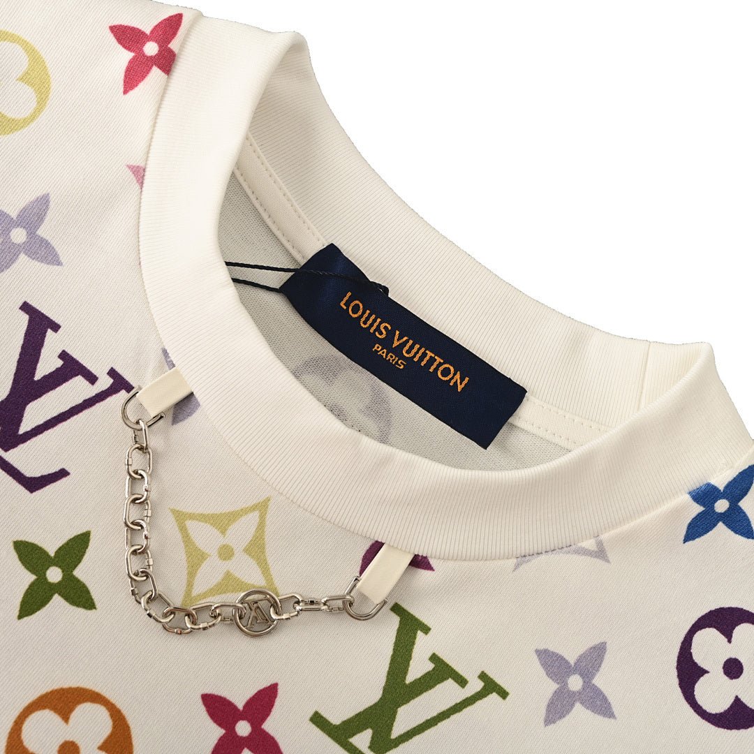 Louis Vuitton Direct-to-Garment Printed Short-Sleeve T-Shirt with Full-Coverage Multicolor Monogram Pattern