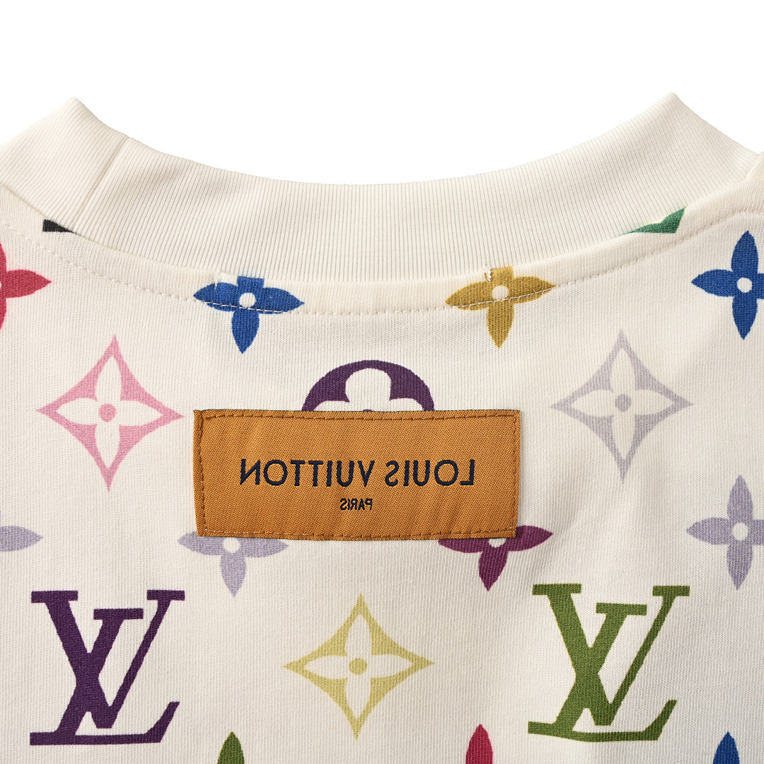Louis Vuitton Direct-to-Garment Printed Short-Sleeve T-Shirt with Full-Coverage Multicolor Monogram Pattern