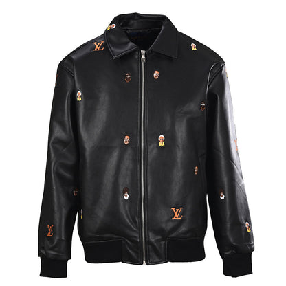 Louis Vuitton Embroidered Logo Anime-Style Leather Jacket