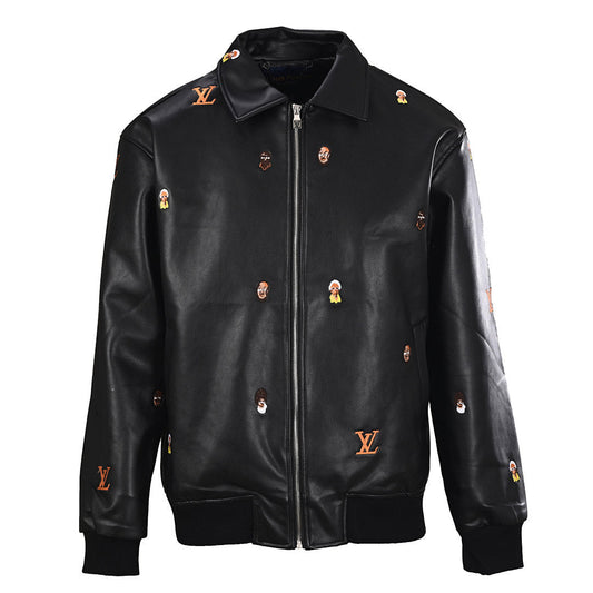 Louis Vuitton Embroidered Logo Anime-Style Leather Jacket