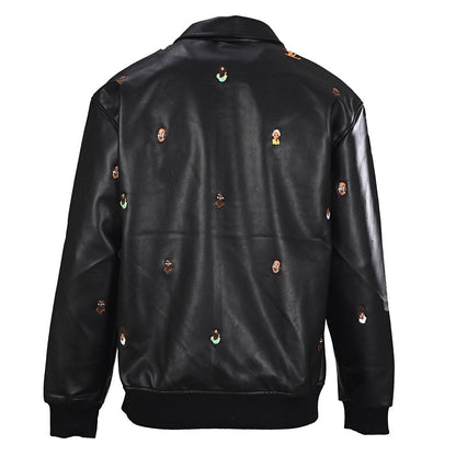 Louis Vuitton Embroidered Logo Anime-Style Leather Jacket