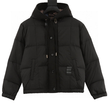Louis Vuitton Fine-Check Hooded Down Jacket with Embossed Leather Patch