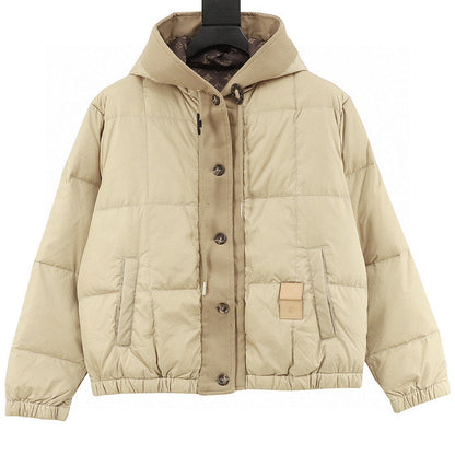 Louis Vuitton Fine-Check Hooded Down Jacket with Embossed Leather Patch