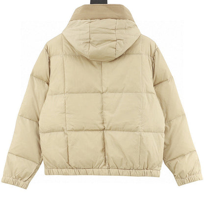 Louis Vuitton Fine-Check Hooded Down Jacket with Embossed Leather Patch