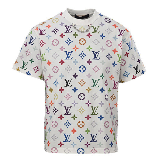 Louis Vuitton Direct-to-Garment Printed Short-Sleeve T-Shirt with Full-Coverage Multicolor Monogram Pattern